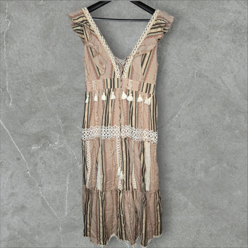 Anthropologie Hemant & Nandita‎ Pixie Boho Printed Fringe Long Maxi Dress Large - Picture 2 of 12